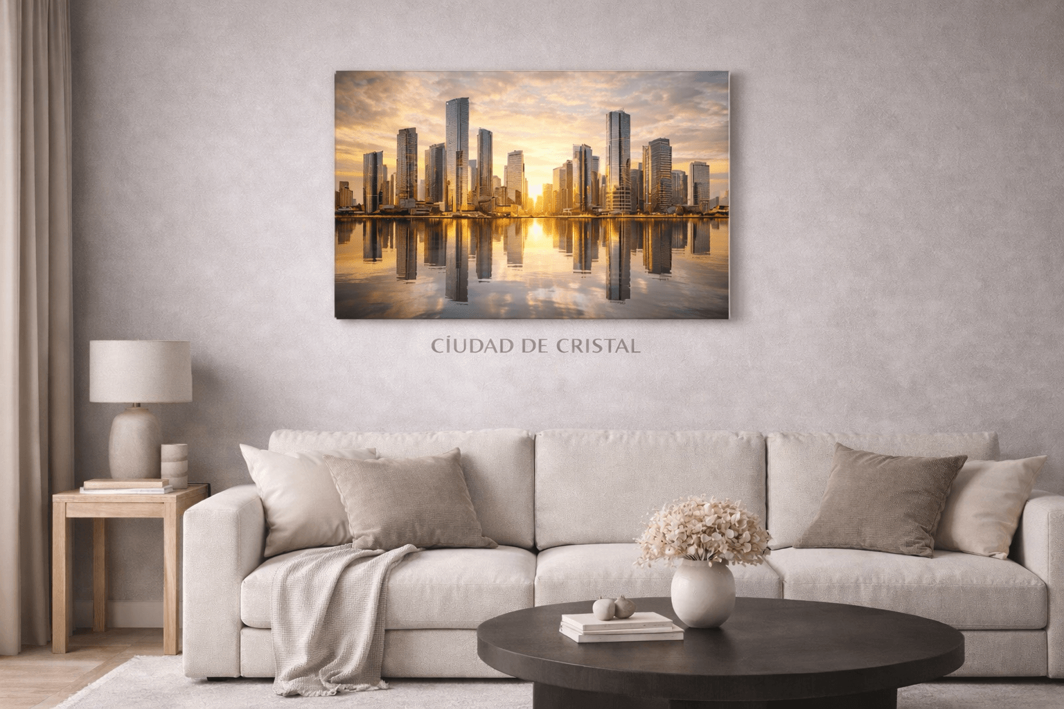 Acrylic wall art titled Ciudad de Cristal by AcrílicoArtWall.com, featuring a vibrant, abstract cityscape design on a clear acrylic panel.