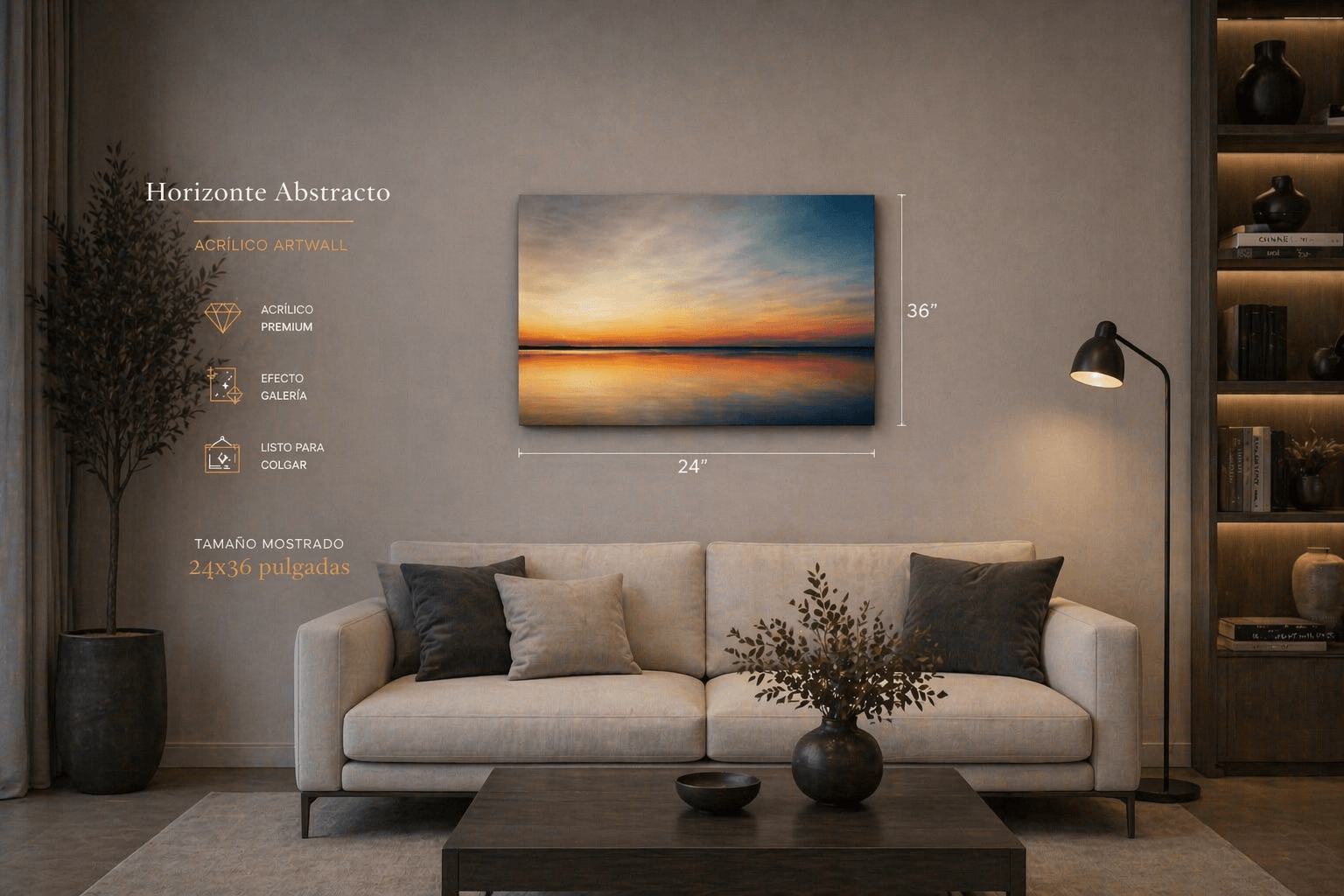 Abstract acrylic wall art titled Horizonte Abstracto featuring a colorful horizon scene by AcrílicoArtWall.com