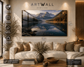 Acrylic art print titled Lago Alpino featuring a serene mountain lake scene in vibrant colors, created by AcrílicoArtWall.com