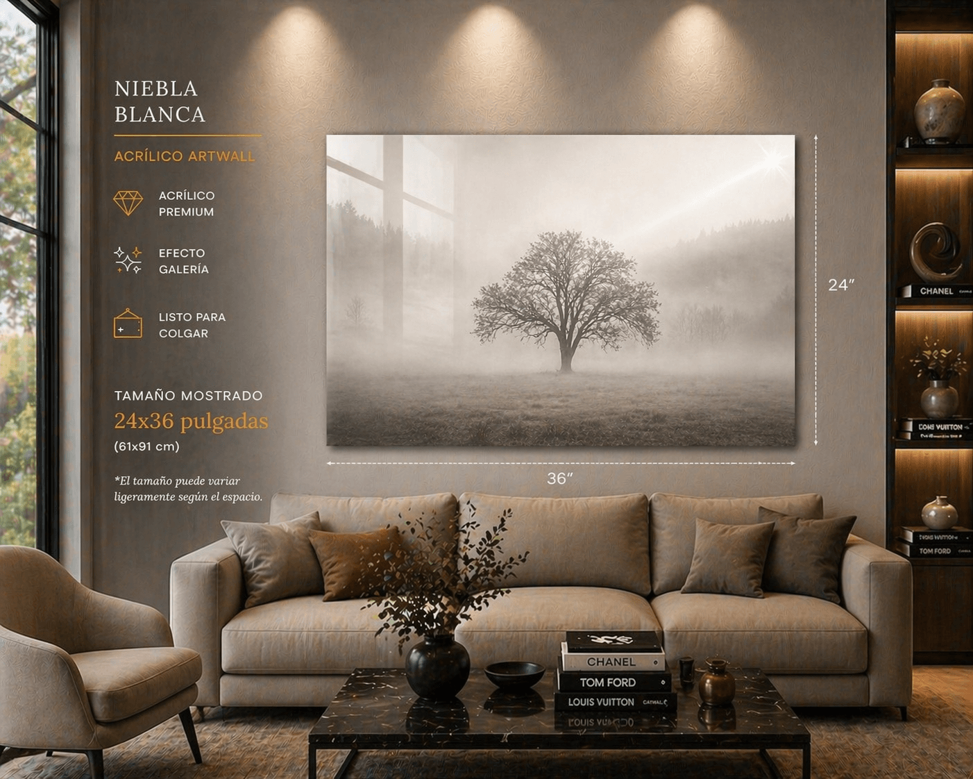 White fog acrylic art print by AcrílicoArtWall.com, showcasing a serene abstract landscape with soft, misty white tones.